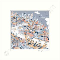 Square Mounted Art Print - London Skyline - Retro Colours (Signed)