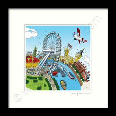 Square Mounted Art Print - The London Eye - Full Colour (Signed)