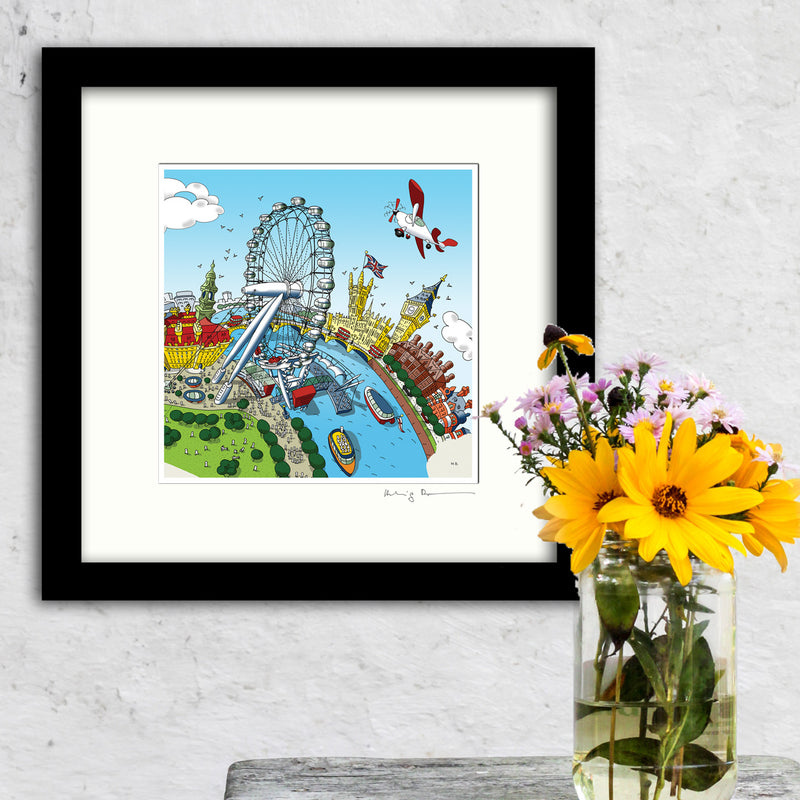 Square Mounted Art Print - The London Eye - On Green (Signed)