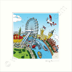 Square Mounted Art Print - The London Eye - Full Colour (Signed)