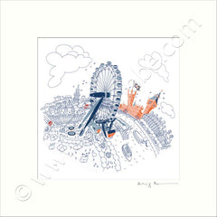 Square Mounted Art Print - The London Eye - Graphic Line (Signed)