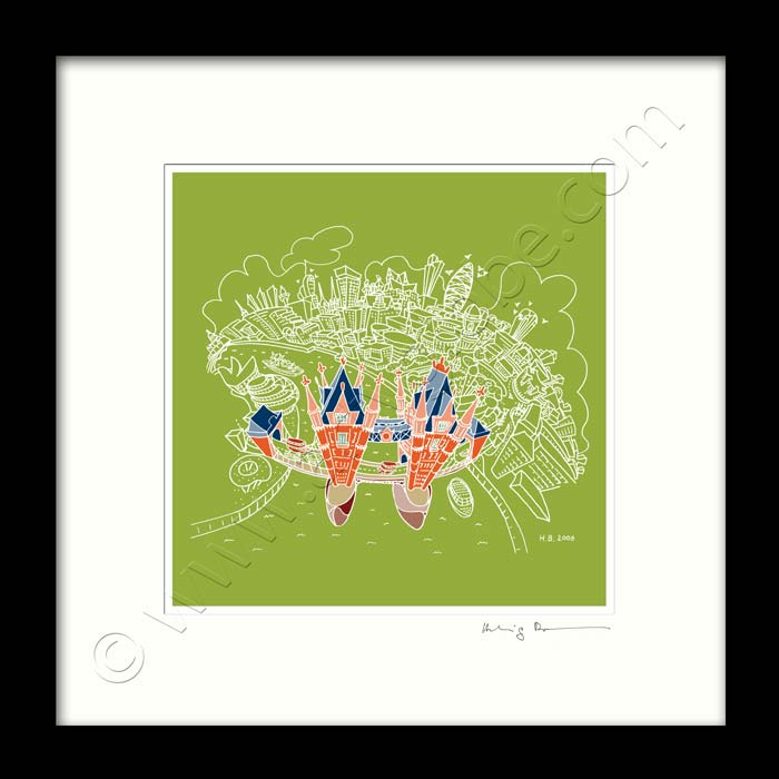 Square Mounted Art Print - London Tower Bridge - on Green (Signed)