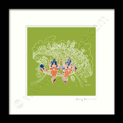 Square Mounted Art Print - London Tower Bridge - on Green (Signed)