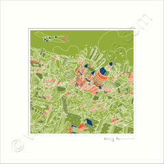 Square Mounted Art Print - The City of London - On Green (Signed)