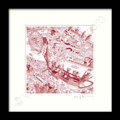 Square Mounted Art Print - London Around Westminster - Red (Signed)