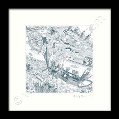 Square Mounted Art Print - London Around Westminster - Teal (Signed)