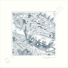 Square Mounted Art Print - London Around Westminster - Teal (Signed)