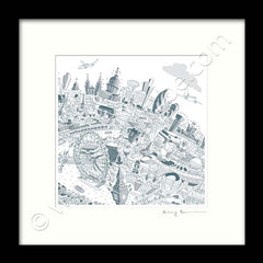 Square Mounted Art Print - London Skyline - Teal (Signed)