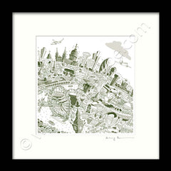 Square Mounted Art Print - London Skyline - Green (Signed)