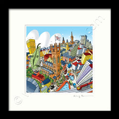 Square Mounted Art Print - Manchester Around The Cathedral - Full Colour (Signed)