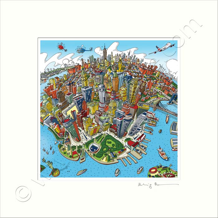 Square Mounted Art Print - New York - Full Colour (Signed)