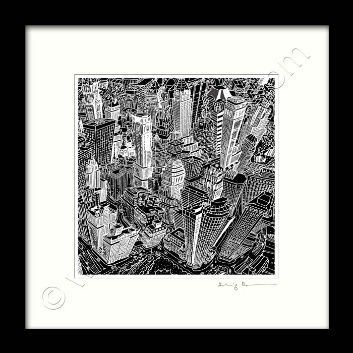 Square Mounted Art Print - New York, Manhattan - Black & White (Signed)
