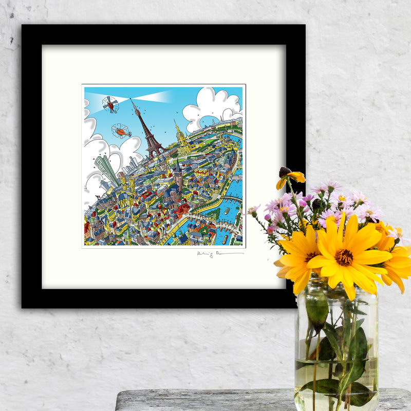 Square Mounted Art Print - Eiffel Tower - on Green (Signed)