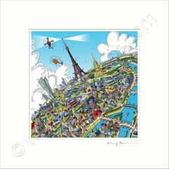 Square Mounted Art Print - Paris Skyline - Full Colour (Signed)
