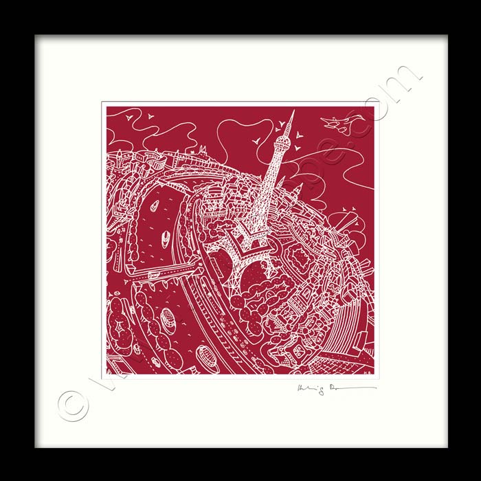 Square Mounted Art Print - Eiffel Tower - on Red (Signed)