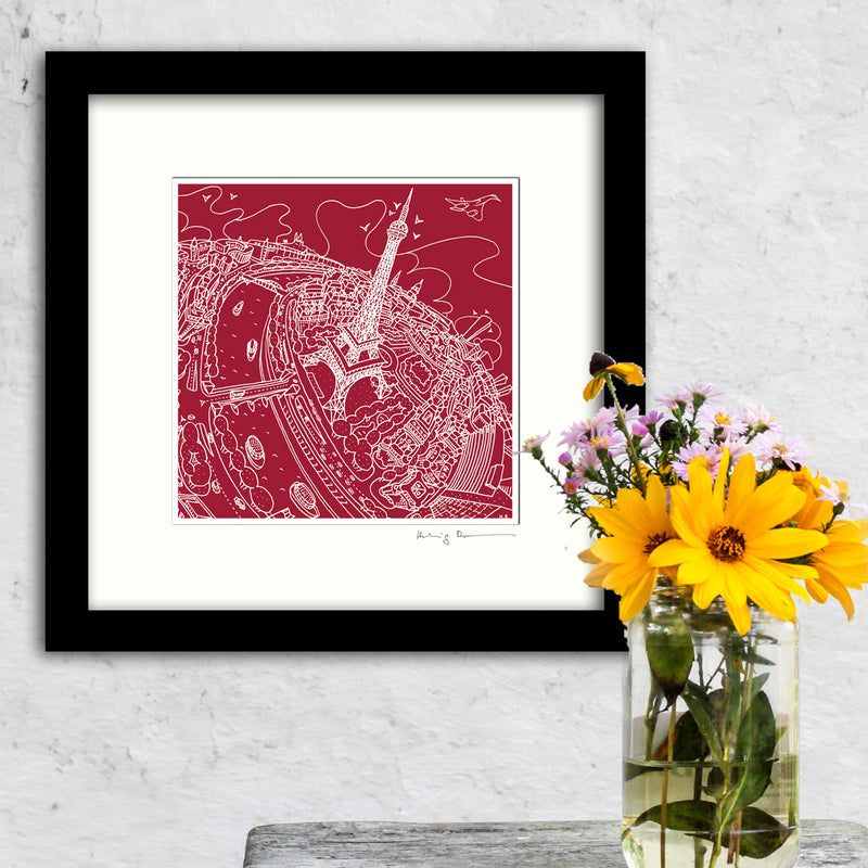 Square Mounted Art Print - Eiffel Tower - on Green (Signed)