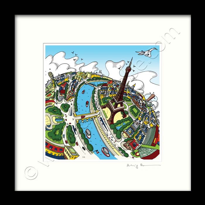 Square Mounted Art Print - Eiffel Tower - Full Colour (Signed)