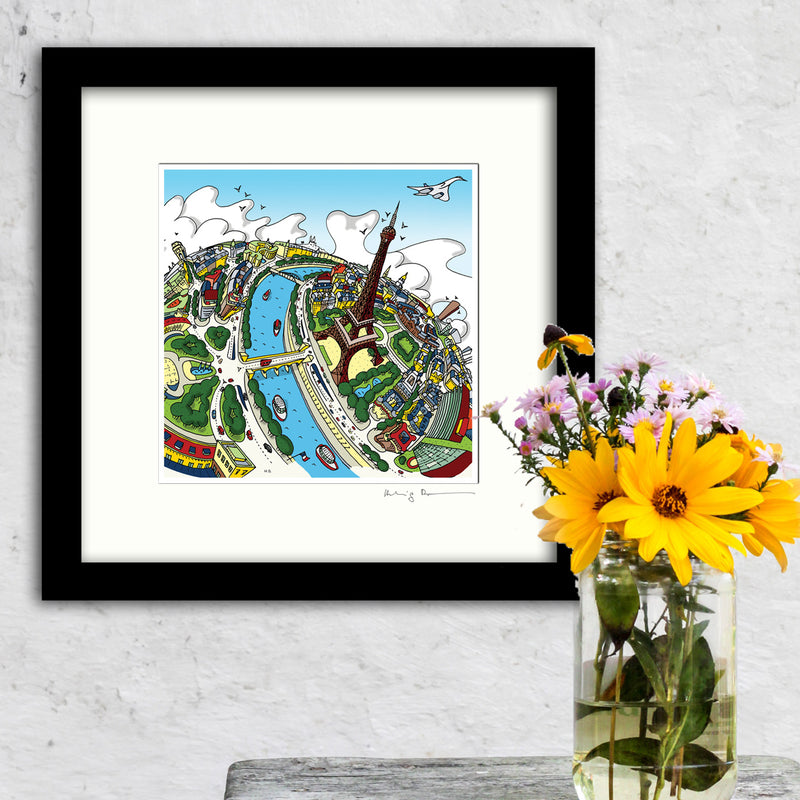 Square Mounted Art Print - Eiffel Tower - on Green (Signed)