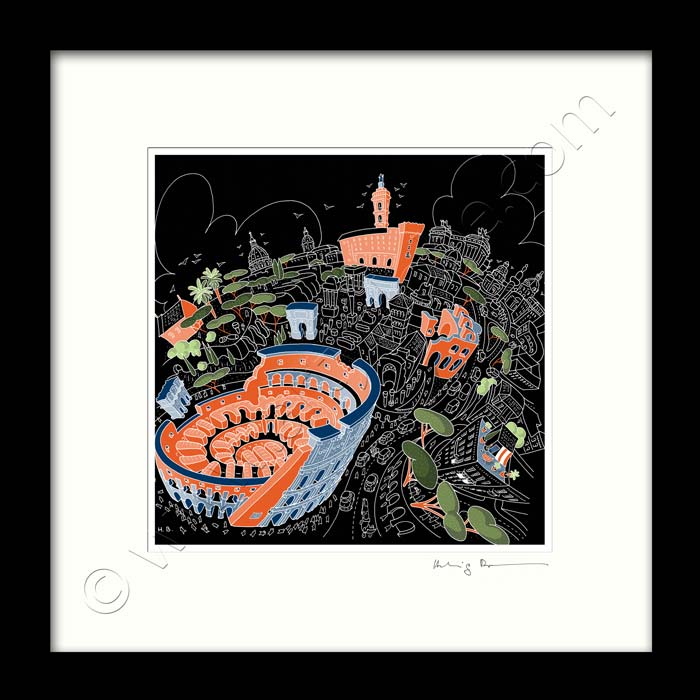 Square Mounted Art Print - Rome Colosseum - on Black (Signed)