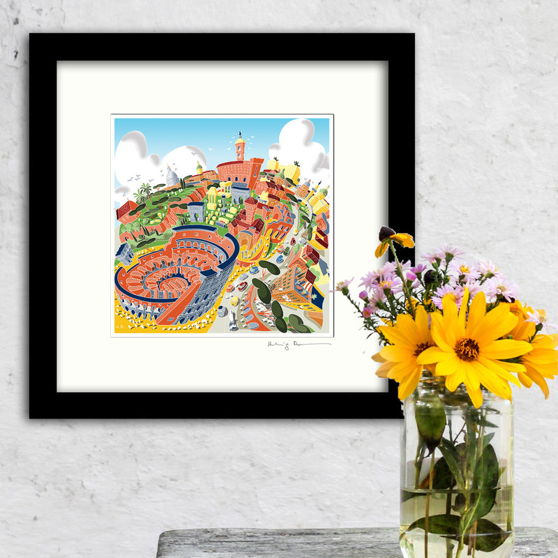 Square Mounted Art Print - Rome Colosseum - Pastel Shades (Signed)