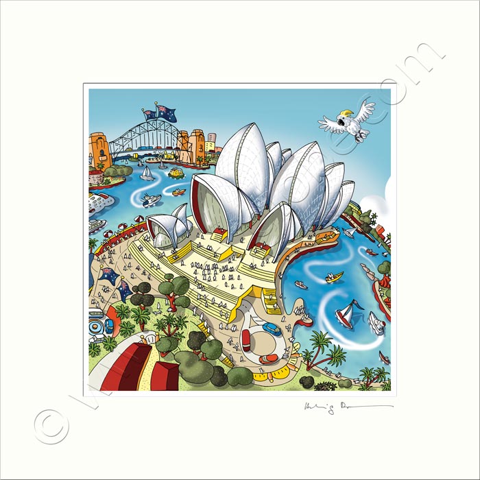 Square Mounted Art Print - Sydney Opera House - Full Colours (Signed)