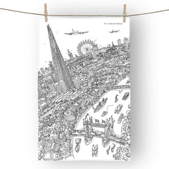 Cotton Tea Towel - London Around The Shard - Line Drawing (Portrait)